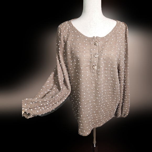 Perch by Blu Pepper Lightweight Sweater with tiny pompom texture with buttons 2x - Picture 1 of 12